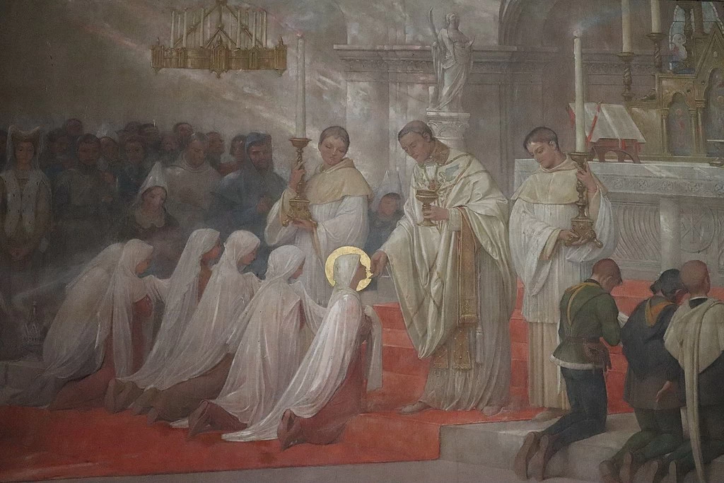 Vita di Giovanna d'Arco - Pittura murale all'interno della basilica Bois Chenu a Domrémy, la, Pucelle, dettaglio